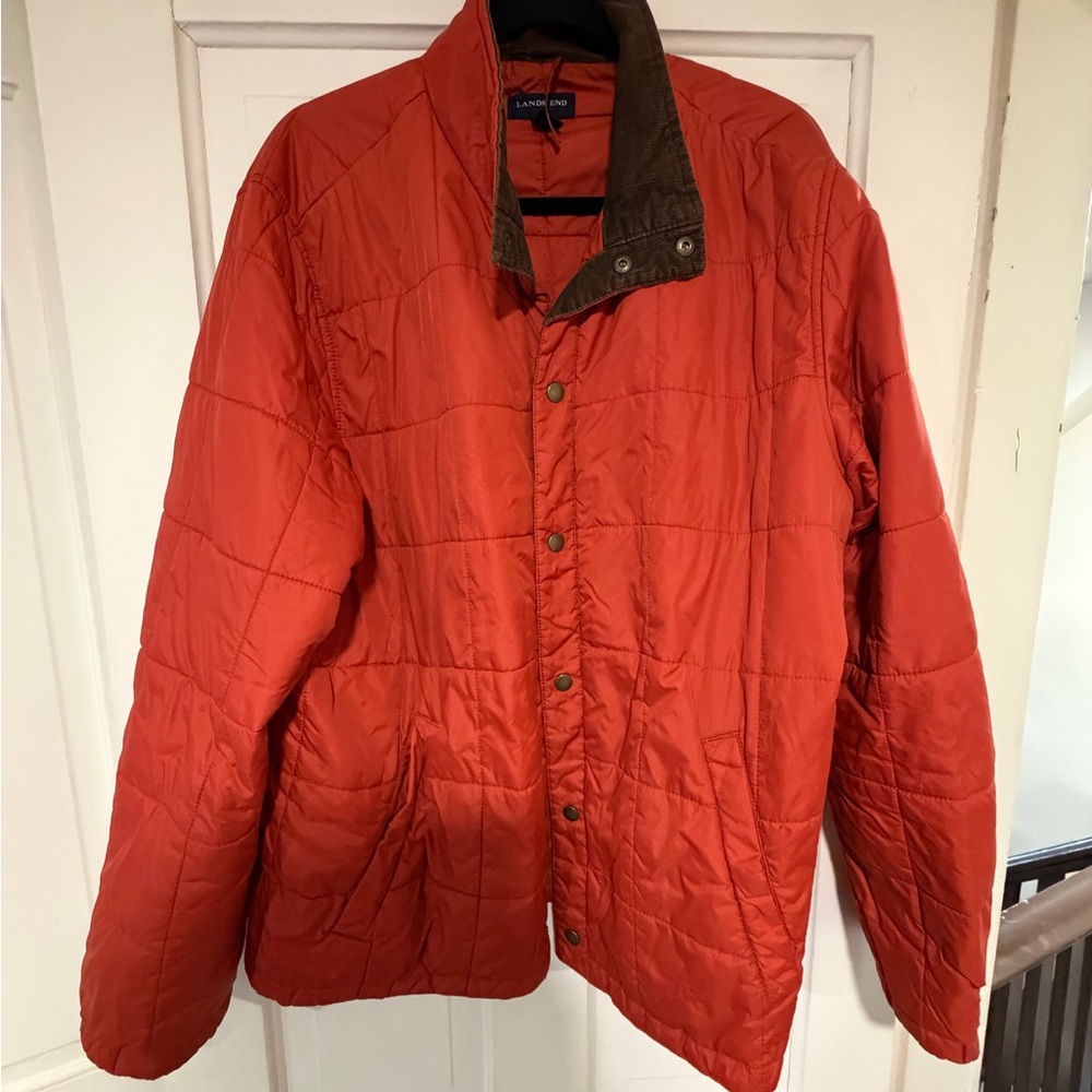 Lands' End Men's Vibrant Orange Puffer Jacket